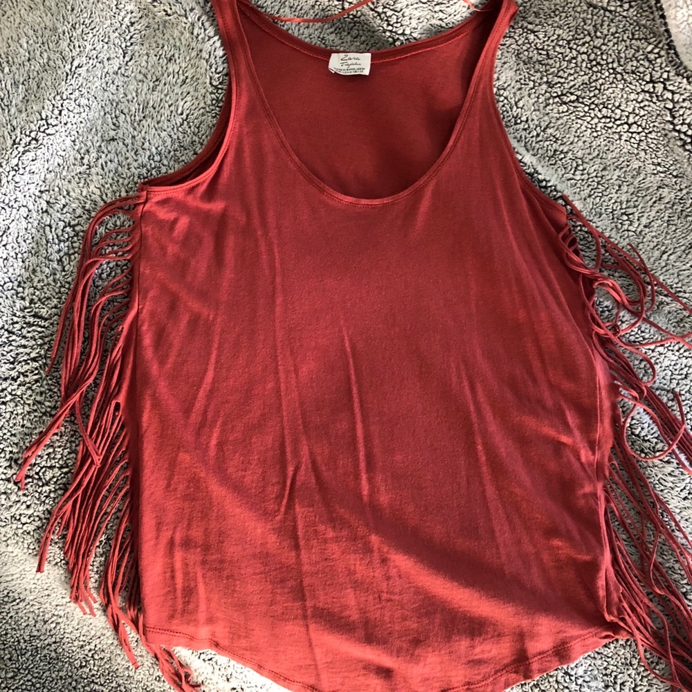 Tank top with fringe on sides